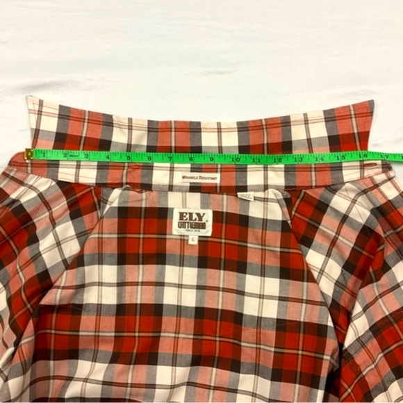 ELY CATTLEMAN Mens Brown Plaid Short Sleeve Western Yoke Pearl Snap Shirt, sz LG - Picture 5 of 8